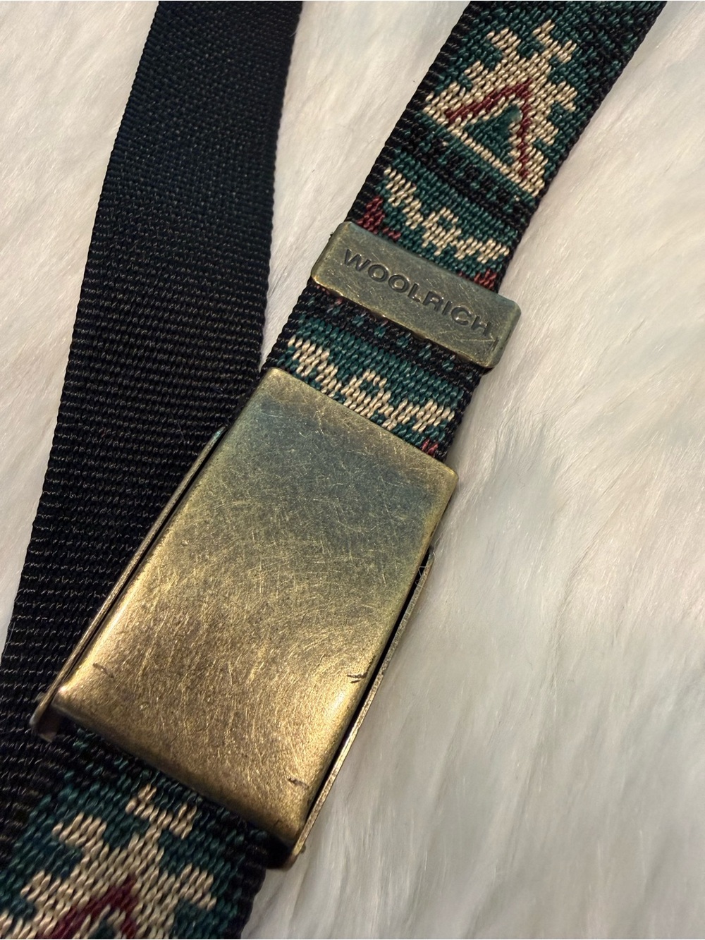 Vintage Woolrich Belt Metal Buckle Woven Adjustable Flip Top Lift Up Seat 90s
